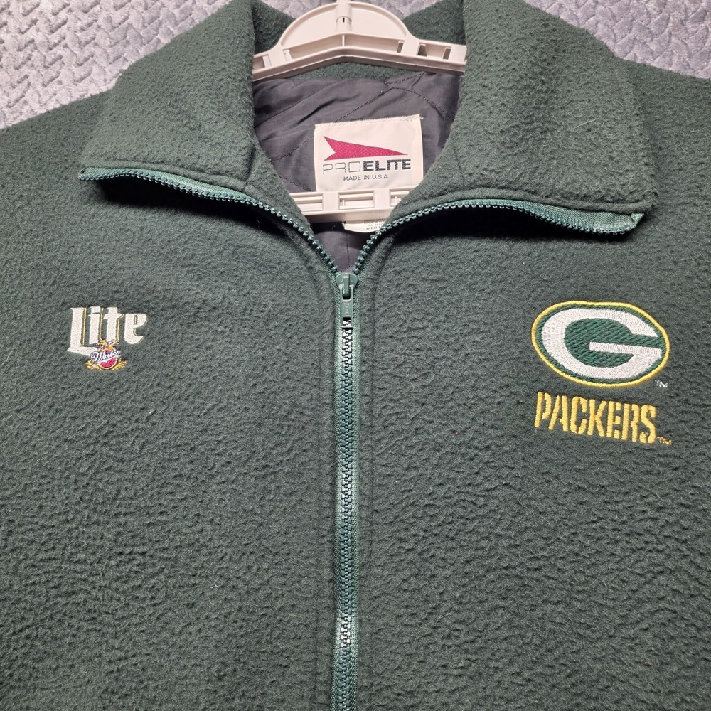 Vintage Green Bay Packers Jacket Miller Lite Pro Elite Men's M Green Fleece Made